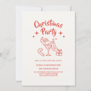 Retro santa christmas cocktail party invitation