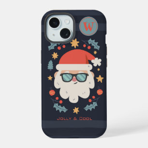 Retro Santa Christmas in July Monogram Initial iPhone 15 Case