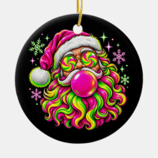 Retro Santa Christmas Pink Bubble Gum Sunglasses Ceramic Ornament