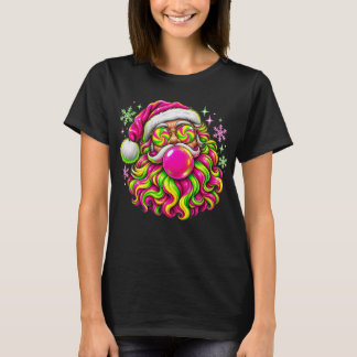 Retro Santa Christmas Pink Bubble Gum Sunglasses T-Shirt