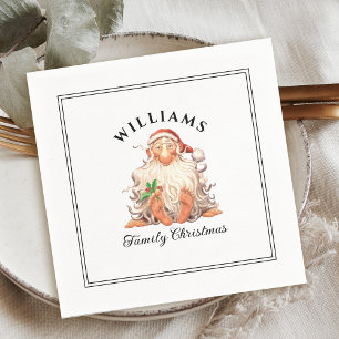 Retro Santa Christmas with Family Name Napkin
