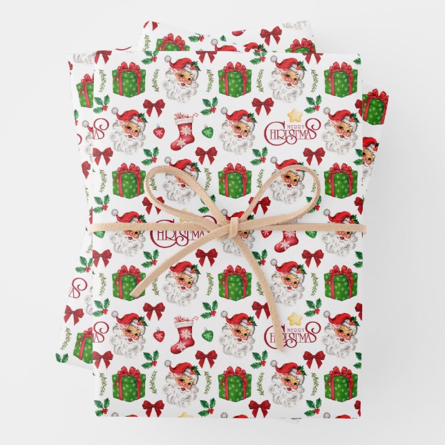 Retro Santa Christmas Wrapping Paper (In situ)