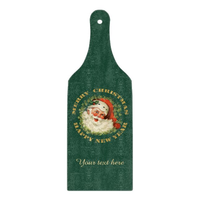 Retro Santa Circle Wreath Personalised Cutting Board (Front)