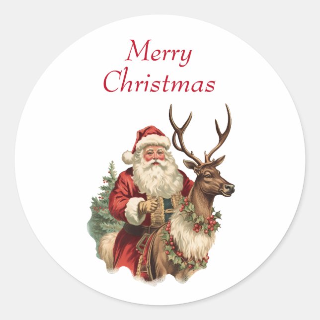 Retro Santa Classic Traditional Christmas Classic Round Sticker (Front)