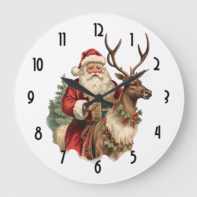 Retro Santa Classic Traditional Christmas Large Clock (Front)