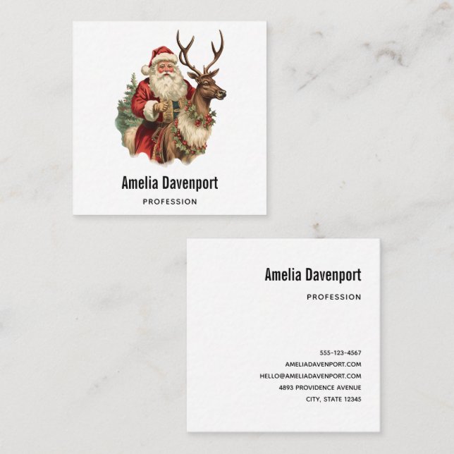Retro Santa Classic Traditional Christmas Square Business Card (Front/Back)