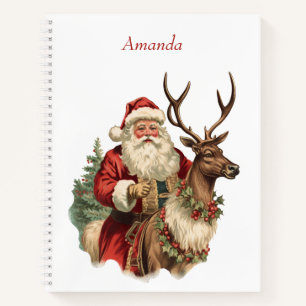 Retro Santa Claus and Reindeer Christmas Notebook