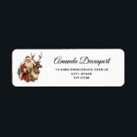 Retro Santa Claus and Reindeer Christmas Return Address Label<br><div class="desc">Address labels with a fun Christmas illustration. Santa Claus in his traditional red suit riding a big antlered reindeer decorated with holly. A Christmas tree in the back.</div>