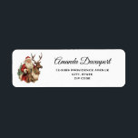 Retro Santa Claus and Reindeer Christmas Return Address Label<br><div class="desc">Address labels with a fun Christmas illustration. Santa Claus in his traditional red suit riding a big antlered reindeer decorated with holly. A Christmas tree in the back.</div>
