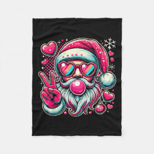 Retro Santa Claus Blowing Bubble Cool Peace Sign C Fleece Blanket
