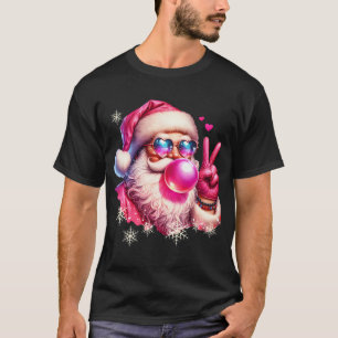  Retro Santa Claus Blowing Bubble Cool Peace Sign  T-Shirt