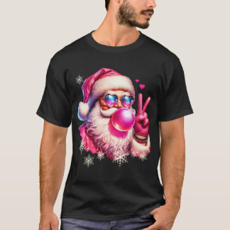 Retro Santa Claus Blowing Bubble Cool Peace Sign T-Shirt