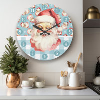 Retro Santa Claus Blue And White Plaid Christmas