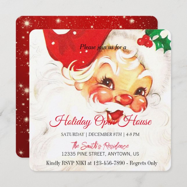 Retro Santa Claus  Celebration, Open House Holiday Card (Front/Back)