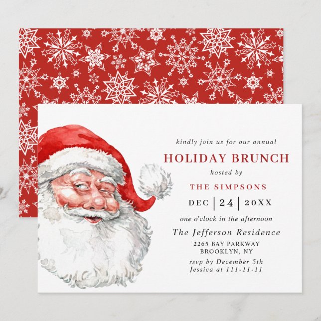 Retro Santa Claus Christmas HOLIDAY BRUNCH Invitation (Front/Back)
