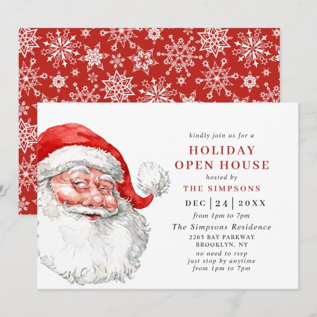 Retro Santa Claus Christmas HOLIDAY OPEN HOUSE Invitation (Front/Back)