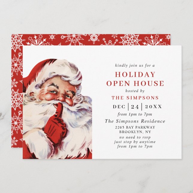 Retro Santa Claus Christmas HOLIDAY OPEN HOUSE Invitation (Front/Back)