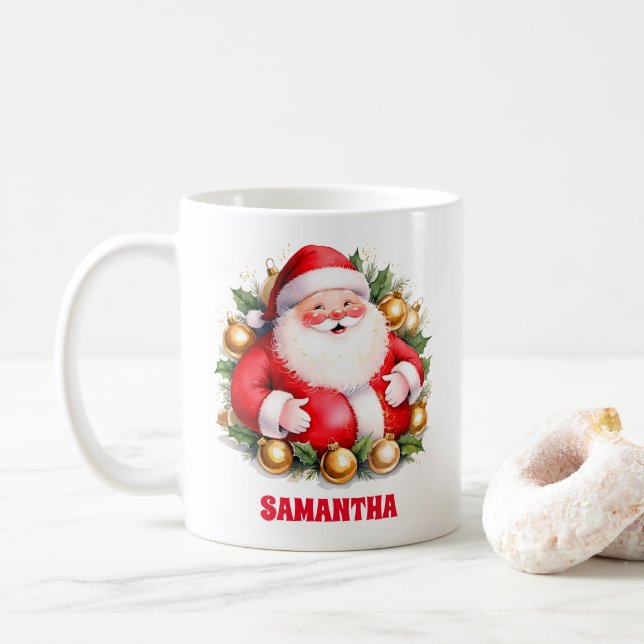 Retro Santa Claus Christmas Kids Hot Chocolate Mug (With Donut)