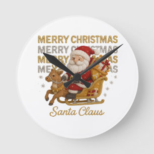 Retro Santa Claus Christmas Vintage Holiday Round Clock