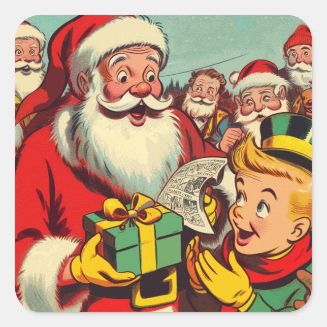 Retro Santa Claus Comics Square Sticker (Front)