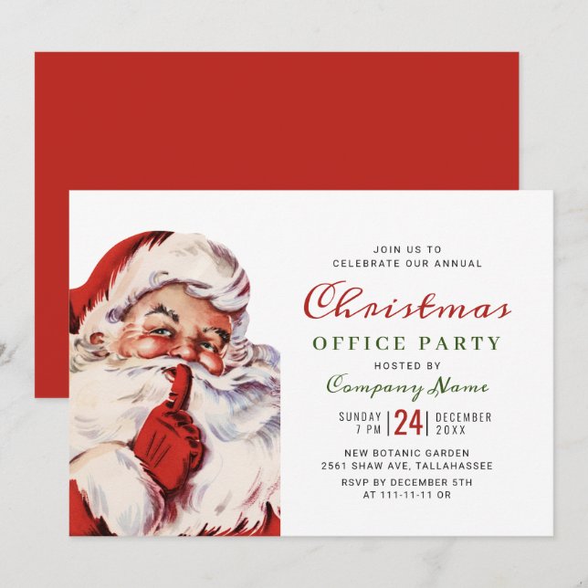 Retro Santa Claus Corporate Christmas Party Invitation (Front/Back)