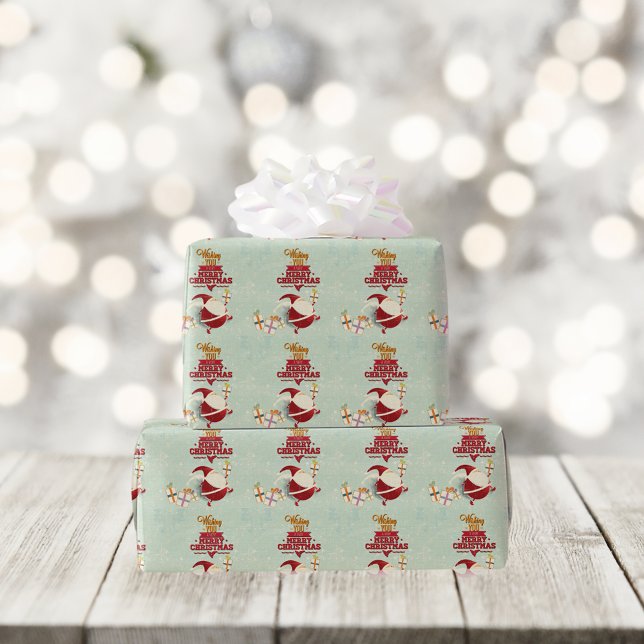 Retro Santa Claus Cut-Out With Presents Wrapping Paper (Creator Uploaded)