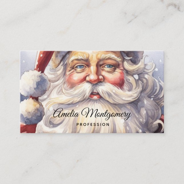 Retro Santa Claus in a Red Hat Christmas Business Business Card (Front)