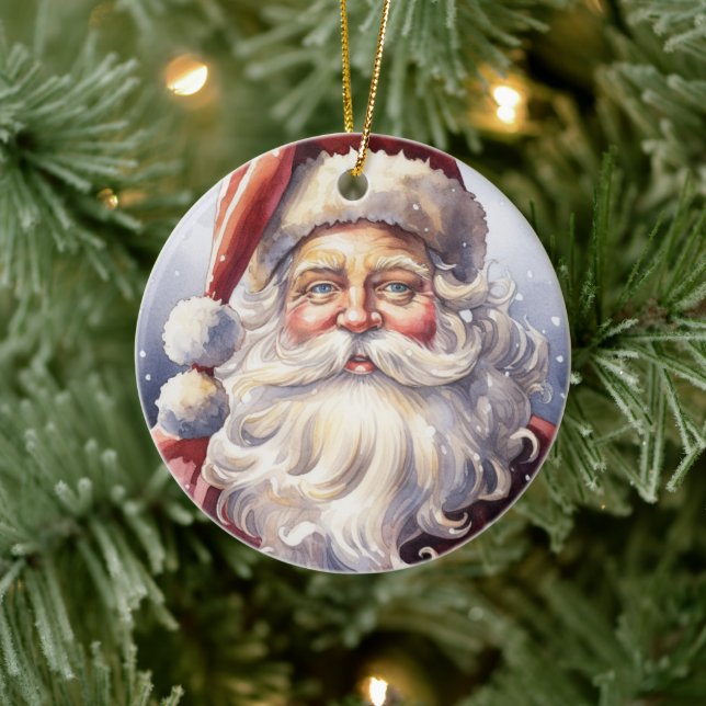 Retro Santa Claus in a Red Hat Christmas Ceramic Ornament (Tree)