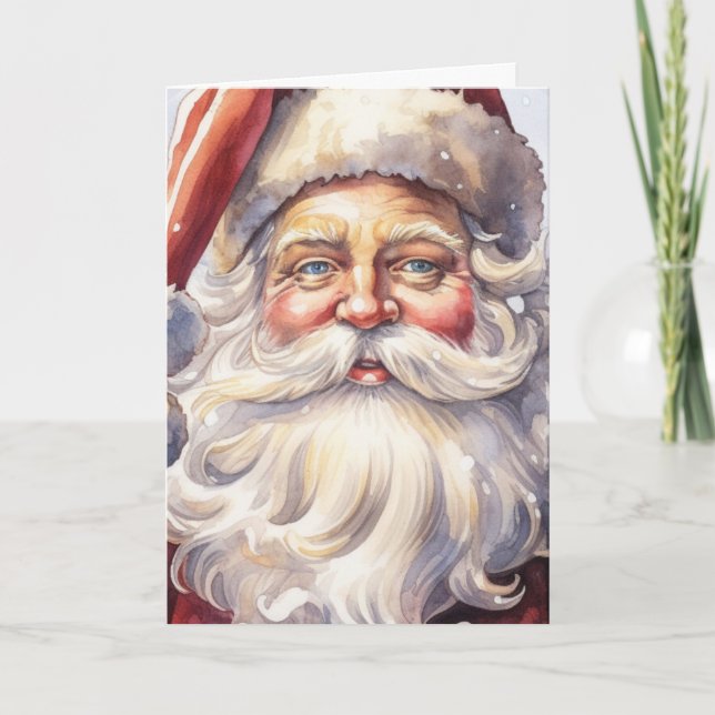 Retro Santa Claus in a Red Hat Christmas Holiday Card (Front)