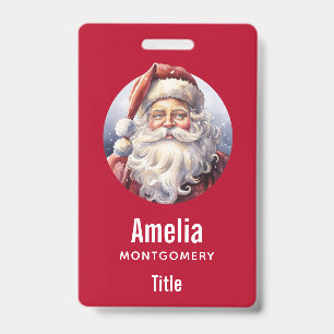 Retro Santa Claus in a Red Hat Christmas ID Badge