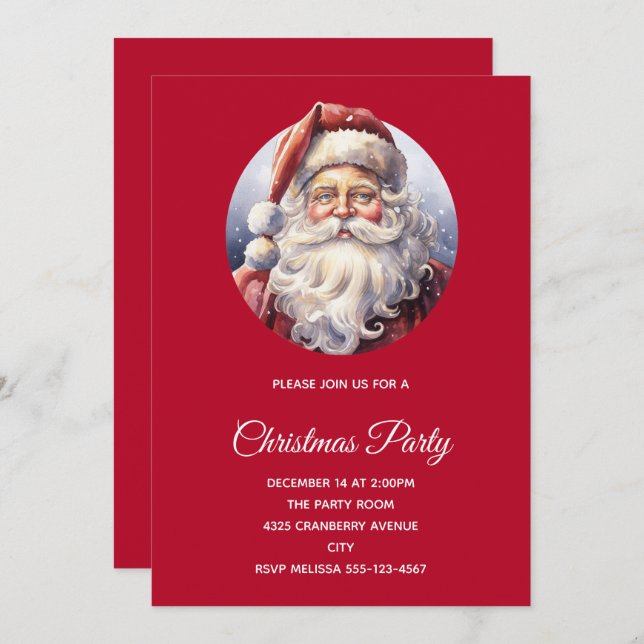 Retro Santa Claus in a Red Hat Christmas Invitation (Front/Back)