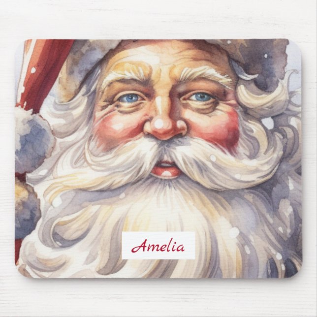 Retro Santa Claus in a Red Hat Christmas Mouse Pad (Front)