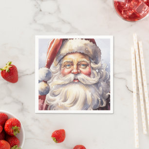 Retro Santa Claus in a Red Hat Christmas Napkin
