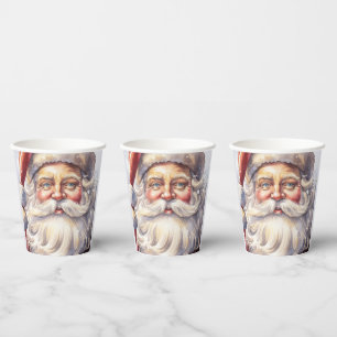 Retro Santa Claus in a Red Hat Christmas Paper Cups