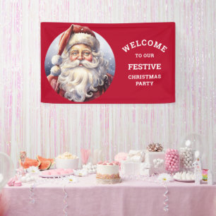 Retro Santa Claus in a Red Hat Christmas Party Banner