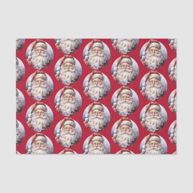 Retro Santa Claus in a Red Hat Christmas Pattern Tissue Paper (Front)