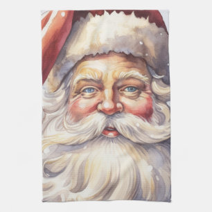 Retro Santa Claus in a Red Hat Christmas Tea Towel