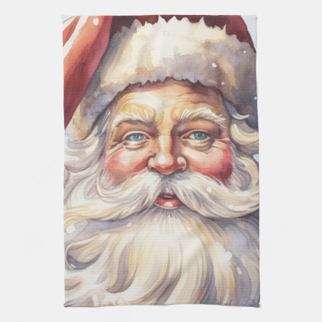 Retro Santa Claus in a Red Hat Christmas Tea Towel (Vertical)