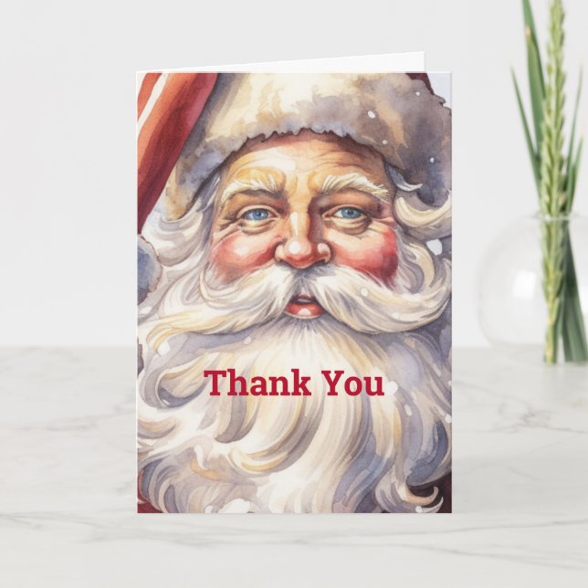Retro Santa Claus in a Red Hat Christmas Thank You Card (Front)