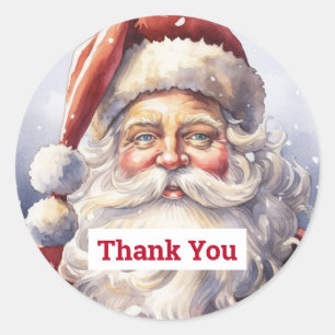 Retro Santa Claus in a Red Hat Christmas Thank You Classic Round Sticker