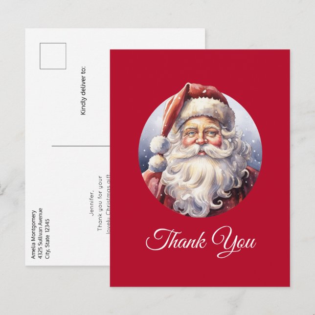Retro Santa Claus in a Red Hat Christmas Thank You Postcard (Front/Back)