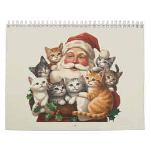 Retro Santa Claus & Kittens Christmas Winter 90s Calendar