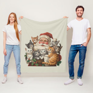Retro Santa Claus & Kittens Christmas Winter 90s Fleece Blanket