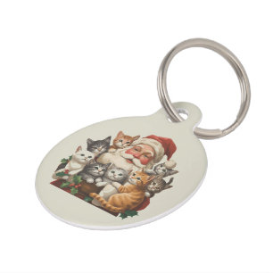 Retro Santa Claus & Kittens Christmas Winter 90s  Pet Tag