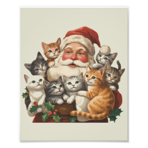 Retro Santa Claus & Kittens Christmas Winter 90s  Photo Print
