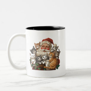 Retro Santa Claus & Kittens Christmas Winter 90s  Two-Tone Coffee Mug