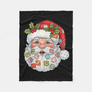 Retro Santa Claus Patchwork Merry Christmas Xmas V Fleece Blanket