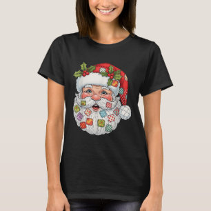Retro Santa Claus Patchwork Merry Christmas Xmas V T-Shirt