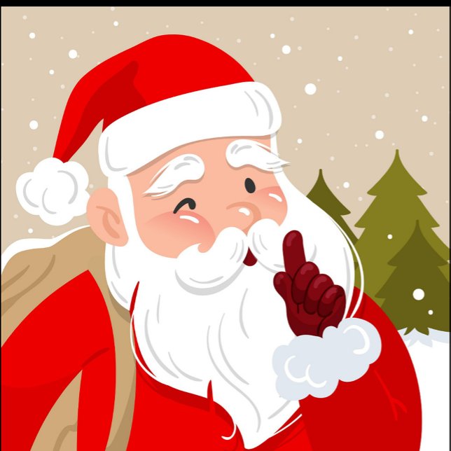 Retro Santa Claus Ping Pong Paddle (Santa Claus hat and suit, winking and holding his index finger to his lips, as if asking for silence)