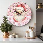 Retro Santa Claus Pink And White Plaid Christmas Large Clock<br><div class="desc">Celebrate the festive season with our Retro Santa Claus Pink And White Plaid Christmas Large Clock! This charming clock features a nostalgic Santa Claus design set against a stylish pink and white plaid background, combining vintage charm with modern flair. Perfect for adding a festive touch to your living room, kitchen,...</div>